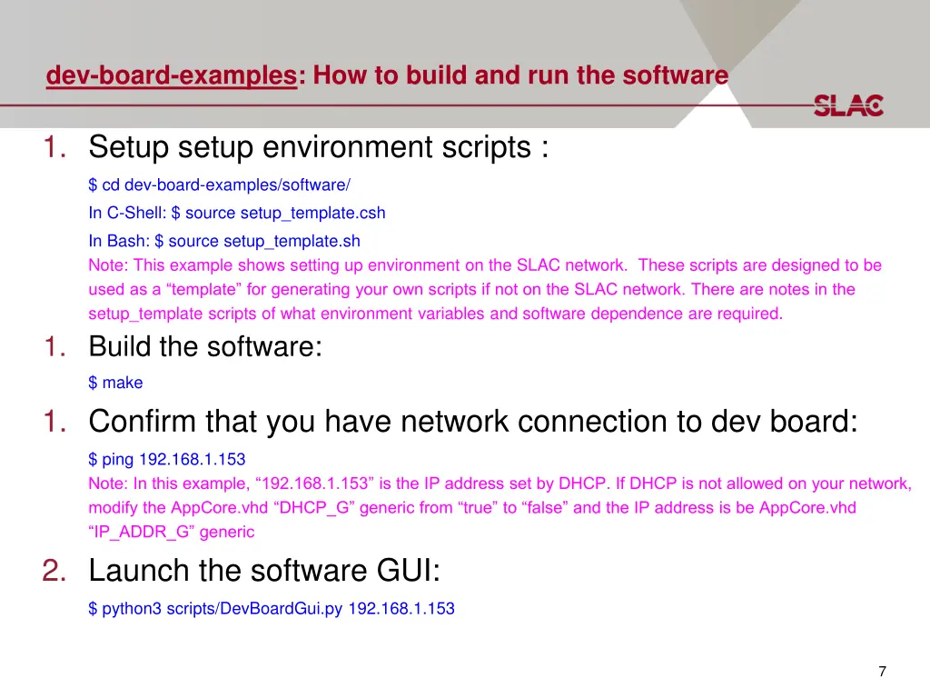 dev board examples how to build