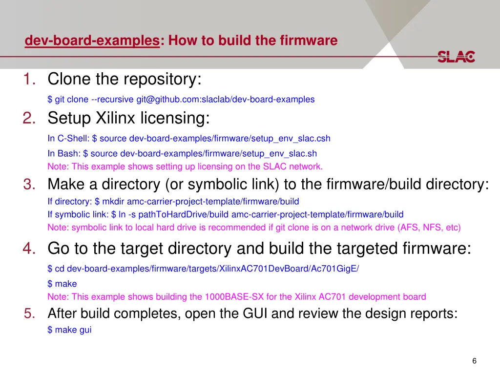 dev board examples how to build the firmware