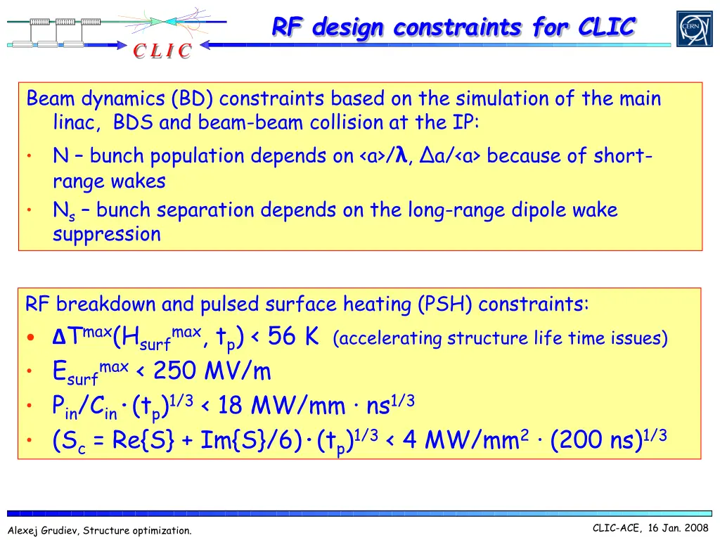 rf design constraints for clic