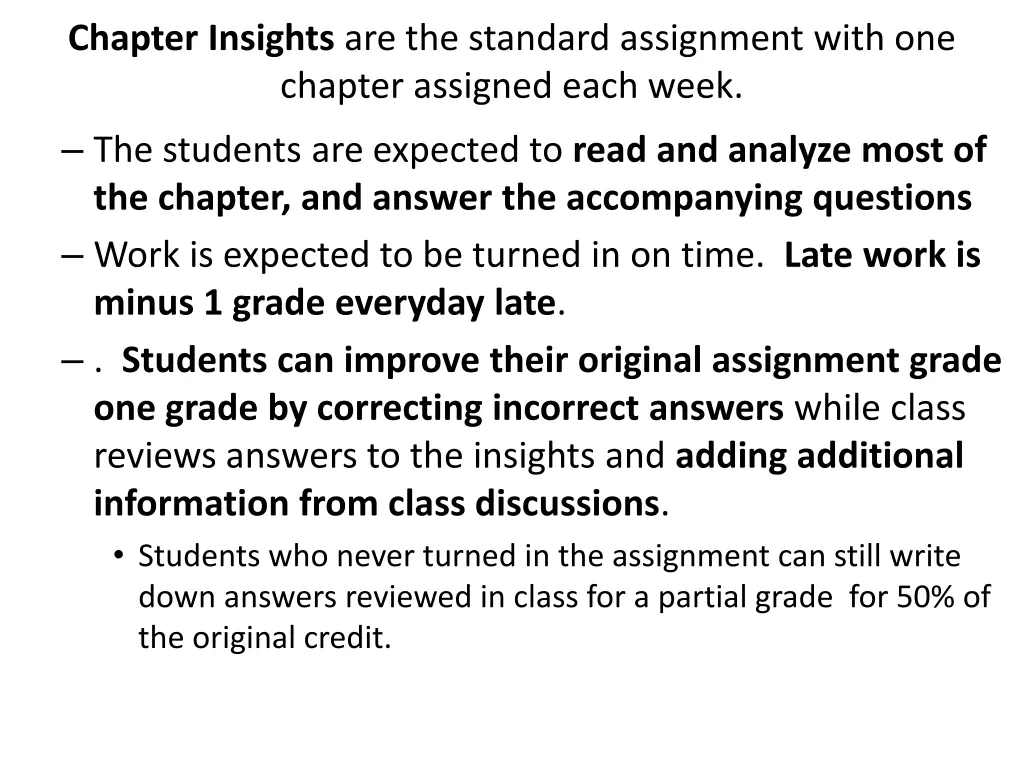 chapter insights are the standard assignment with