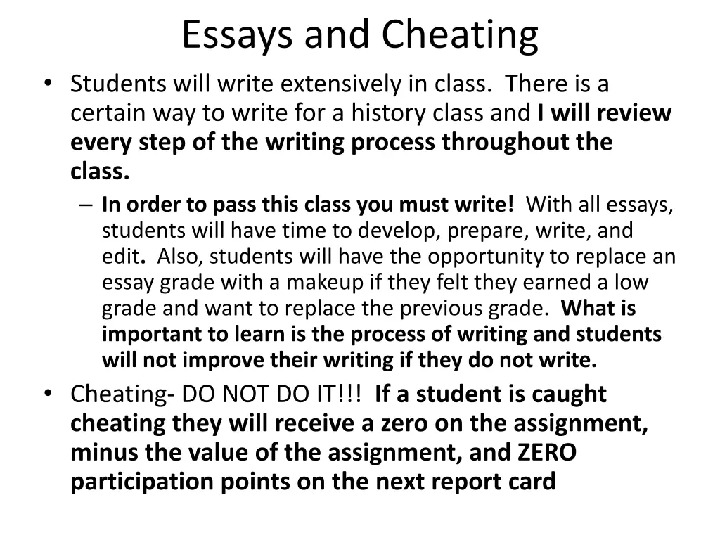 essays and cheating students will write