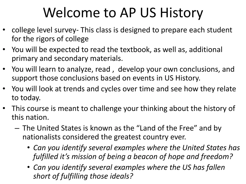 welcome to ap us history college level survey