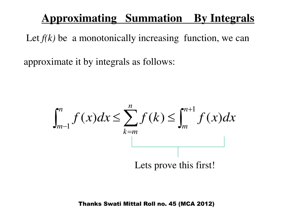 approximating summation by integrals