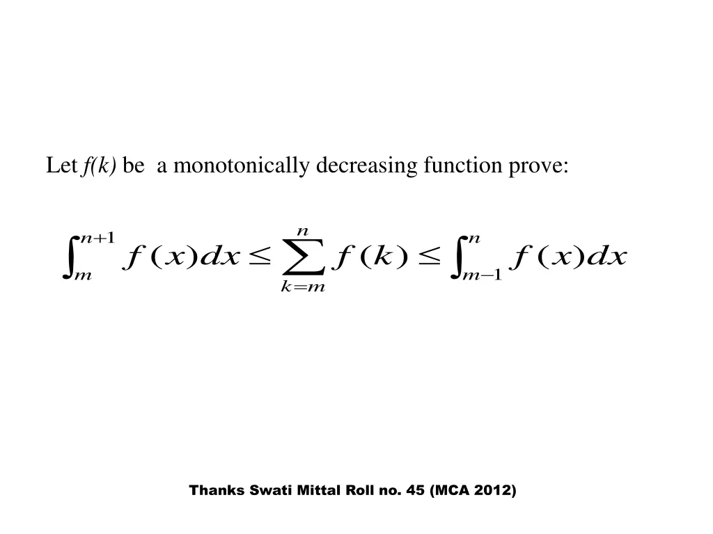 let f k be a monotonically decreasing function