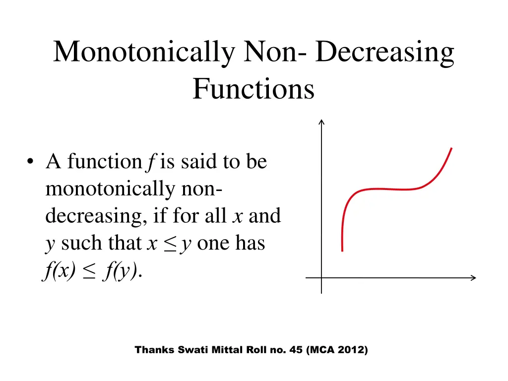 monotonically non decreasing functions