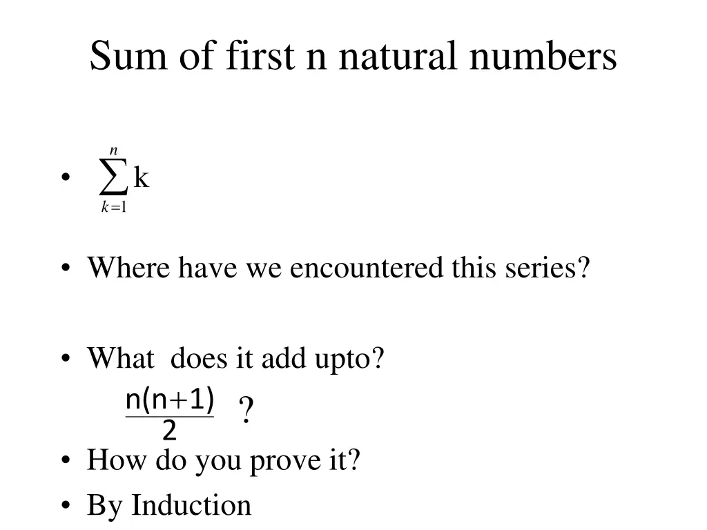 sum of first n natural numbers