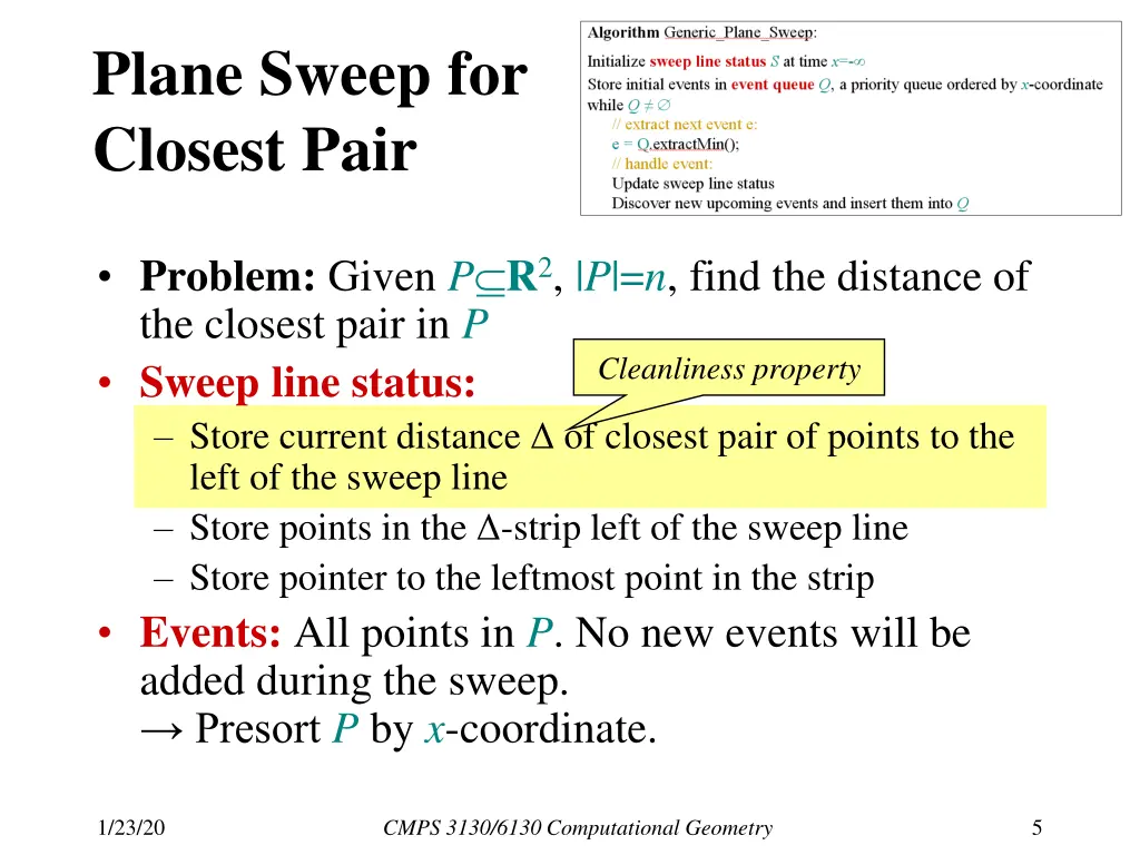 plane sweep for closest pair