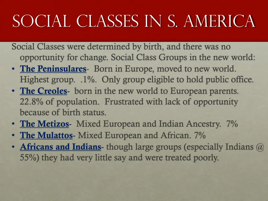 social classes in s america