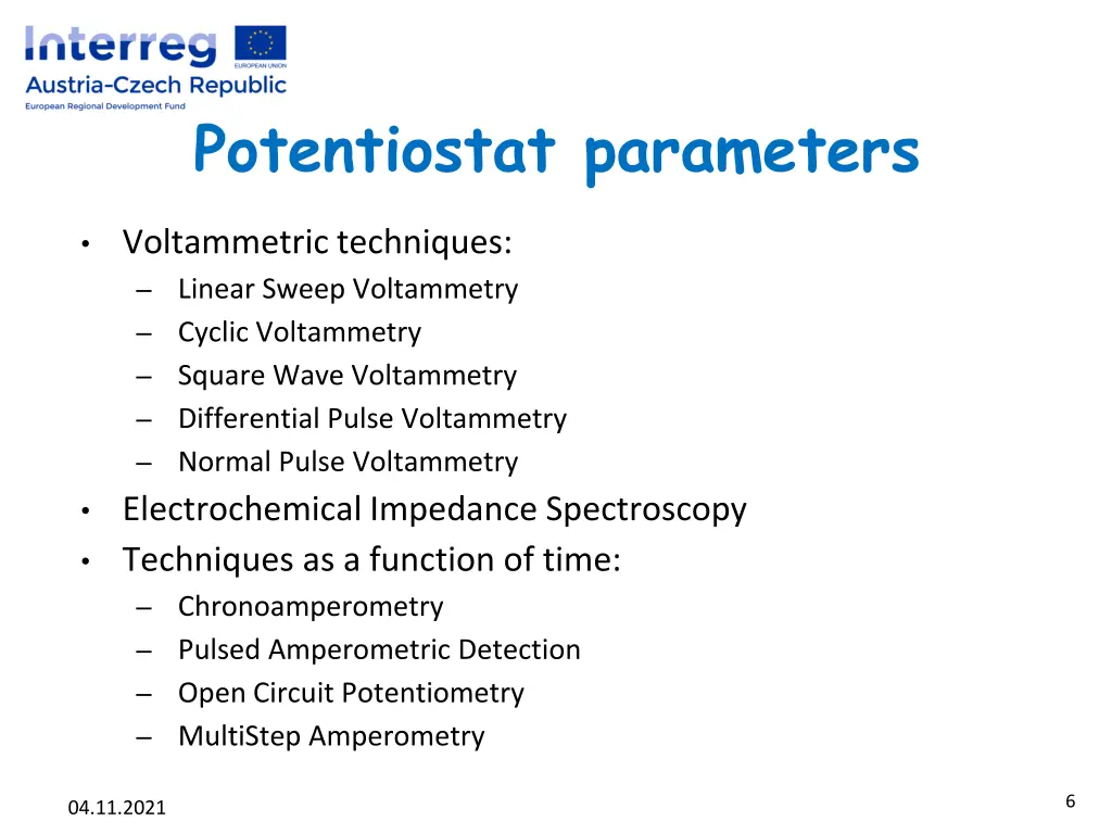 potentiostat parameters 1