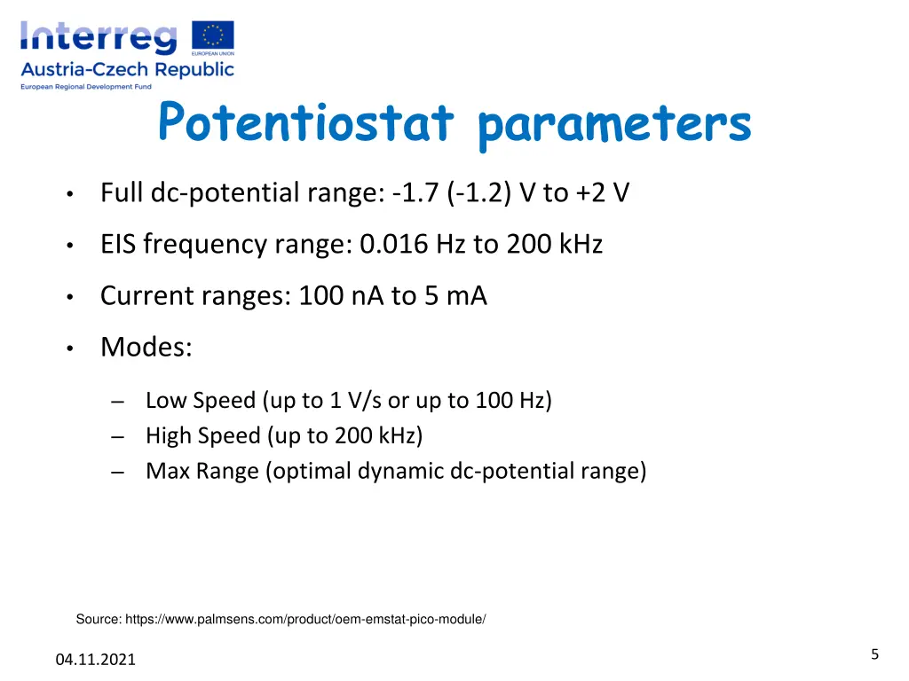 potentiostat parameters