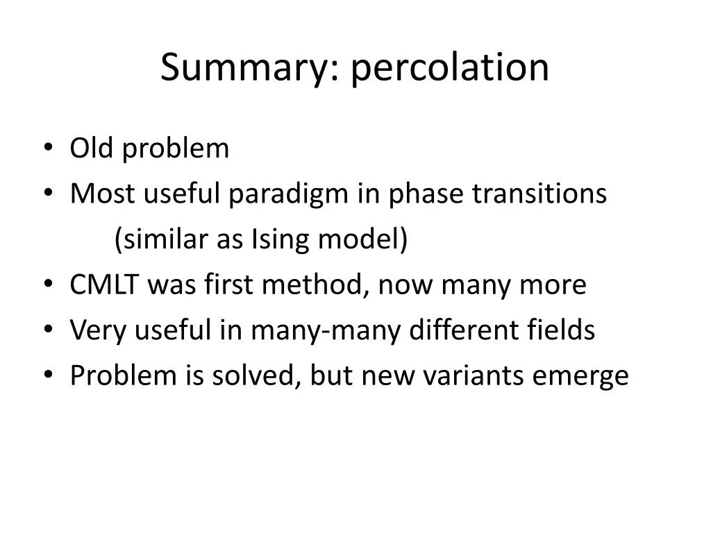 summary percolation