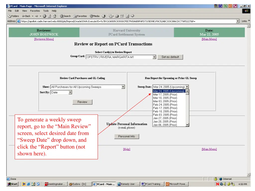 to generate a weekly sweep report go to the main