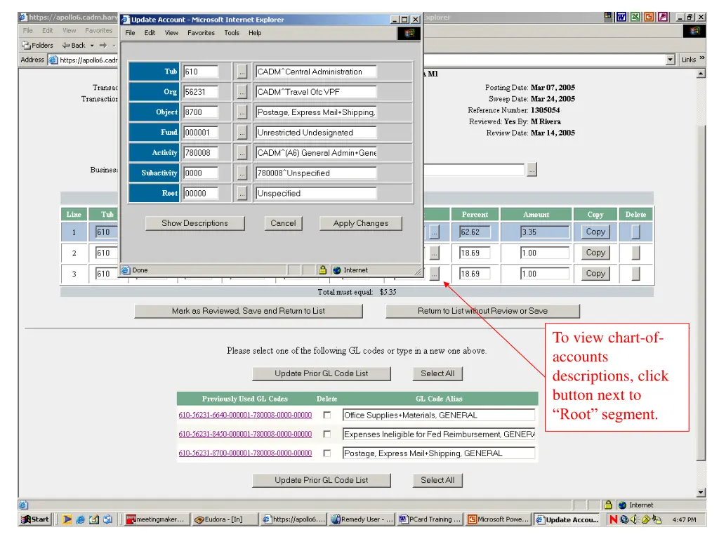 to view chart of accounts descriptions click