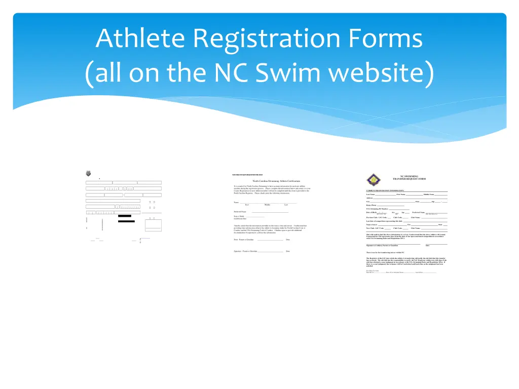 athlete registration forms all on the nc swim