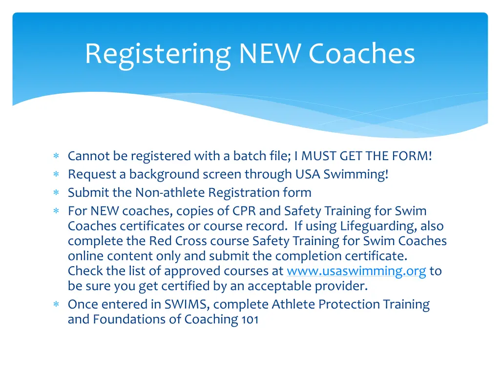 registering new coaches