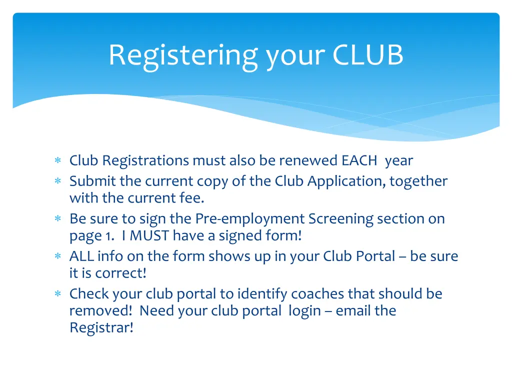 registering your club