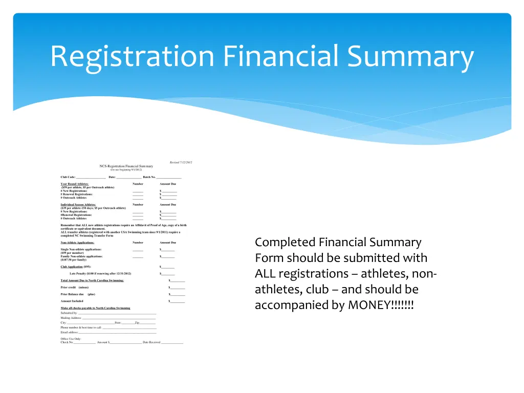 registration financial summary