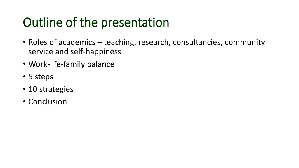 outline of the presentation outline