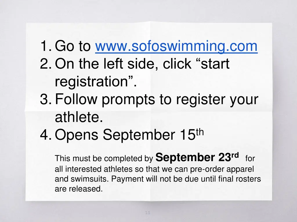 1 go to www sofoswimming com 2 on the left side