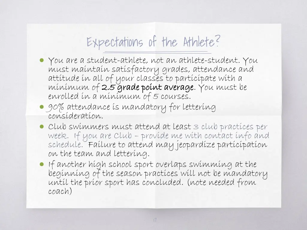 expectations of the athlete you are a student