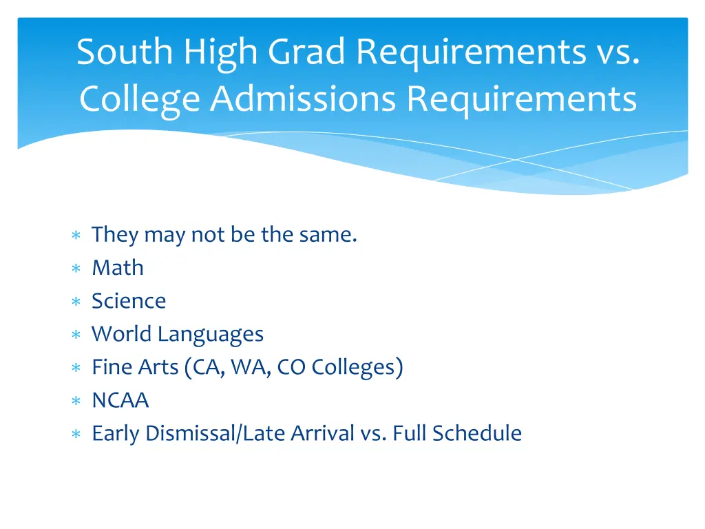 south high grad requirements vs college