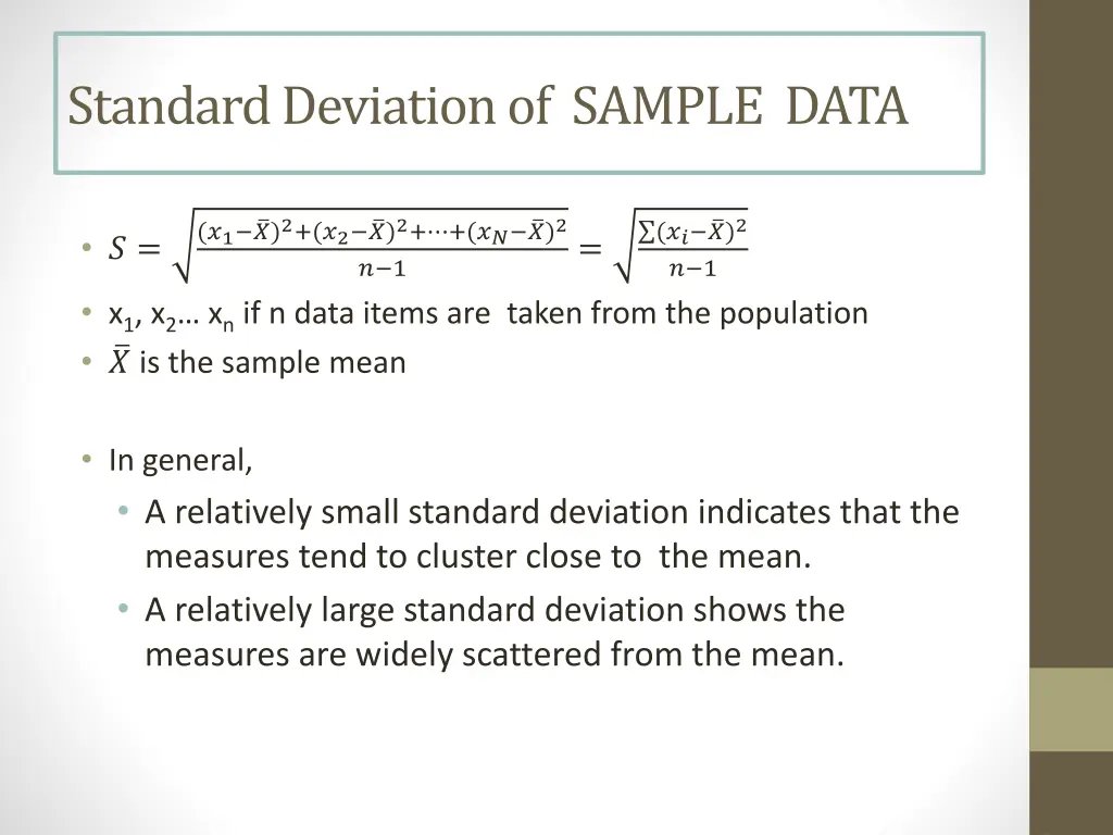 standard deviation of sample data