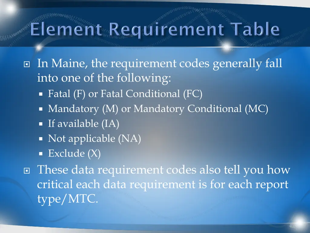 in maine the requirement codes generally fall