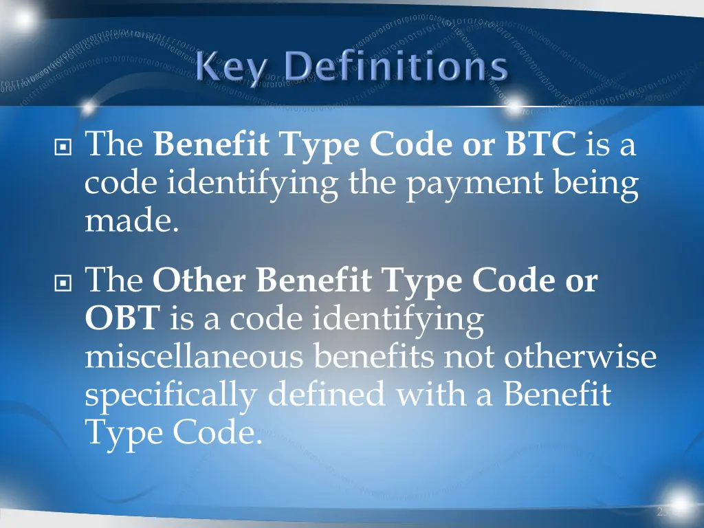 the benefit type code or btc is a code