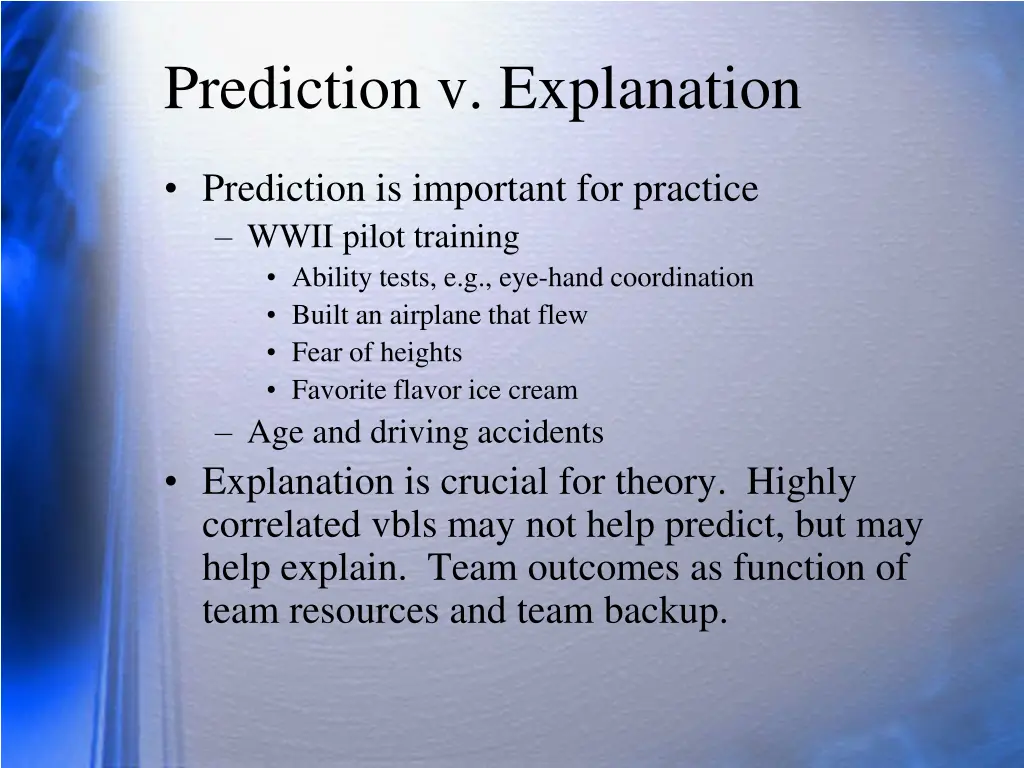 prediction v explanation