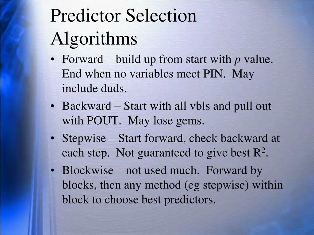 predictor selection algorithms forward build