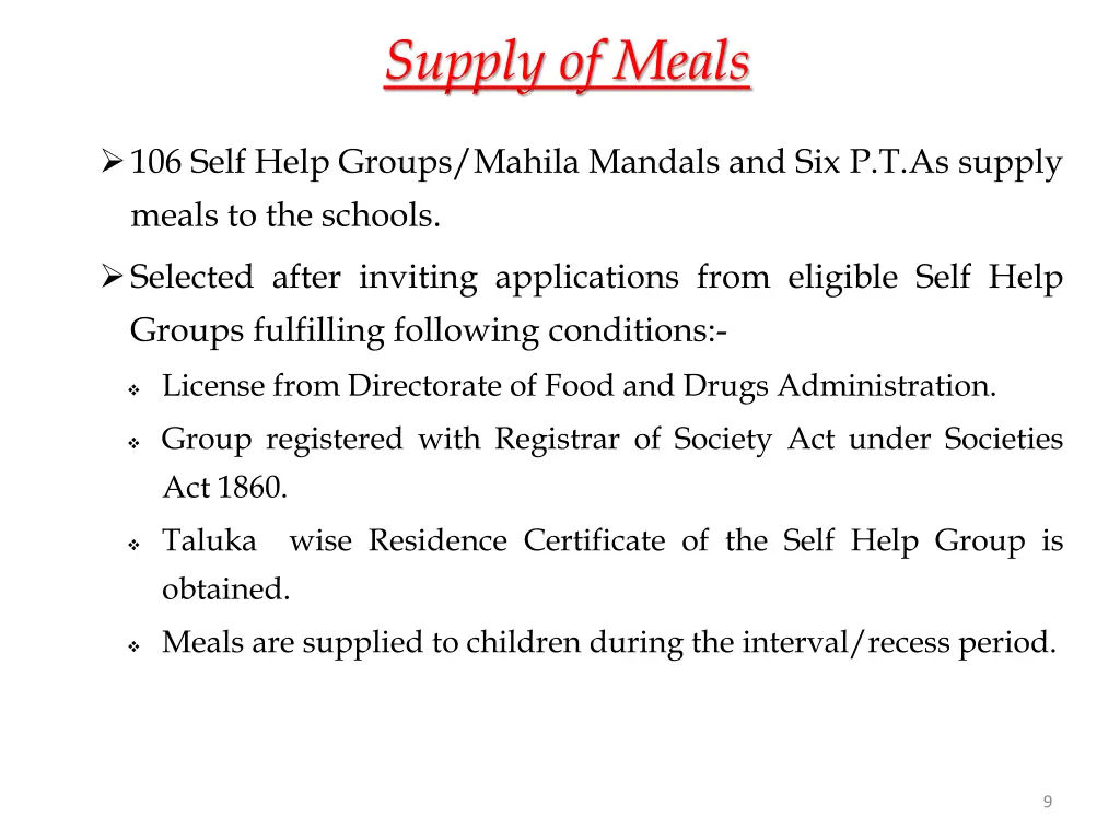 supply of meals