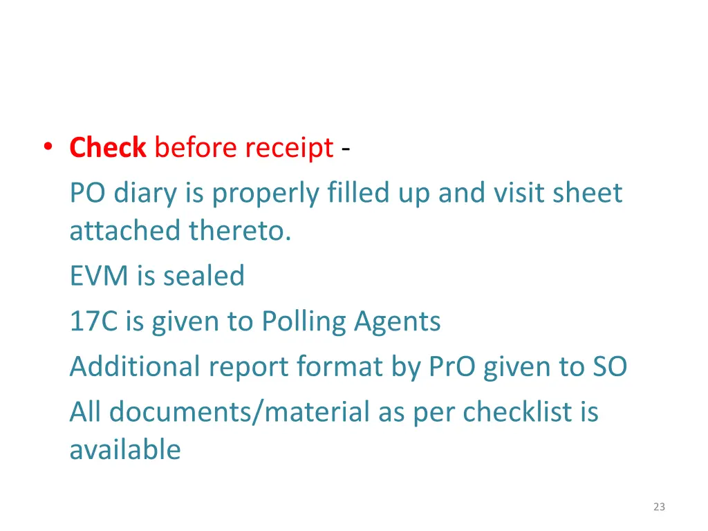 check before receipt po diary is properly filled