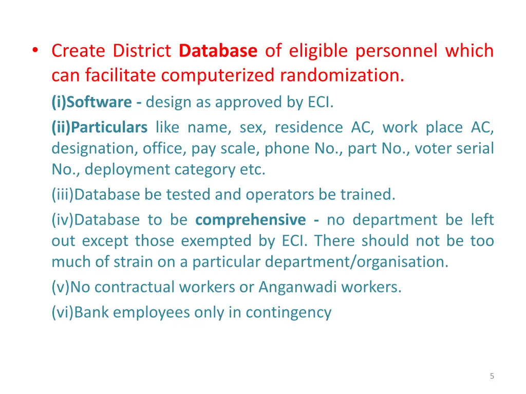 create district database of eligible personnel