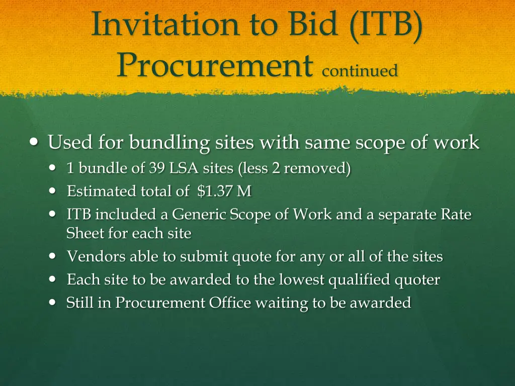 invitation to bid itb procurement continued