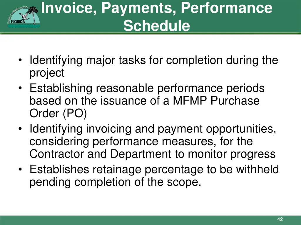 invoice payments performance schedule