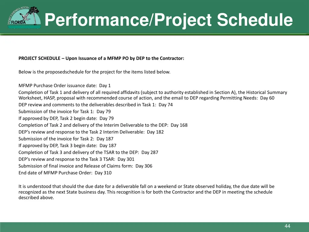 performance project schedule