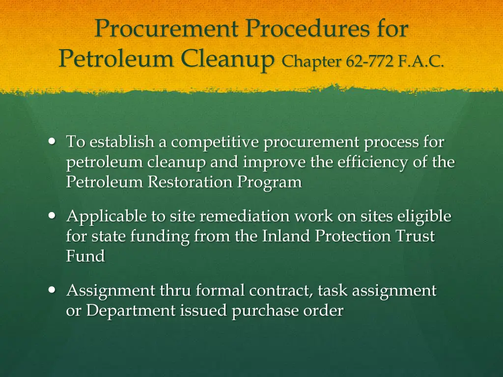 procurement procedures for petroleum cleanup