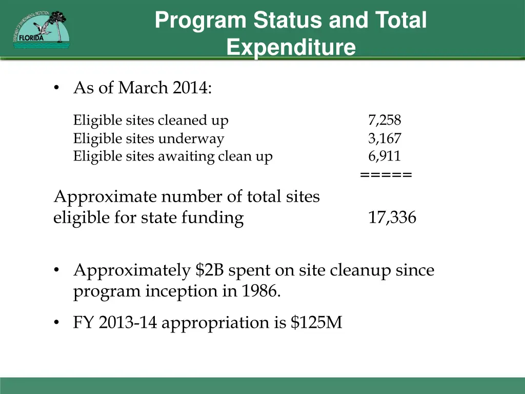 program status and total expenditure