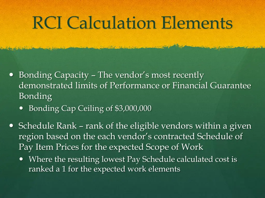 rci calculation elements