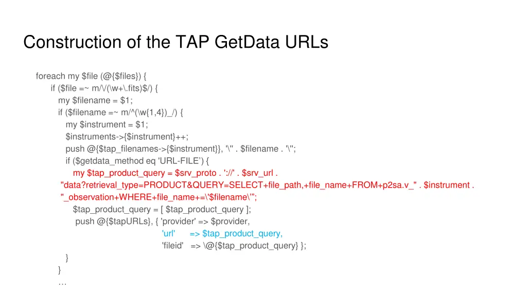 construction of the tap getdata urls