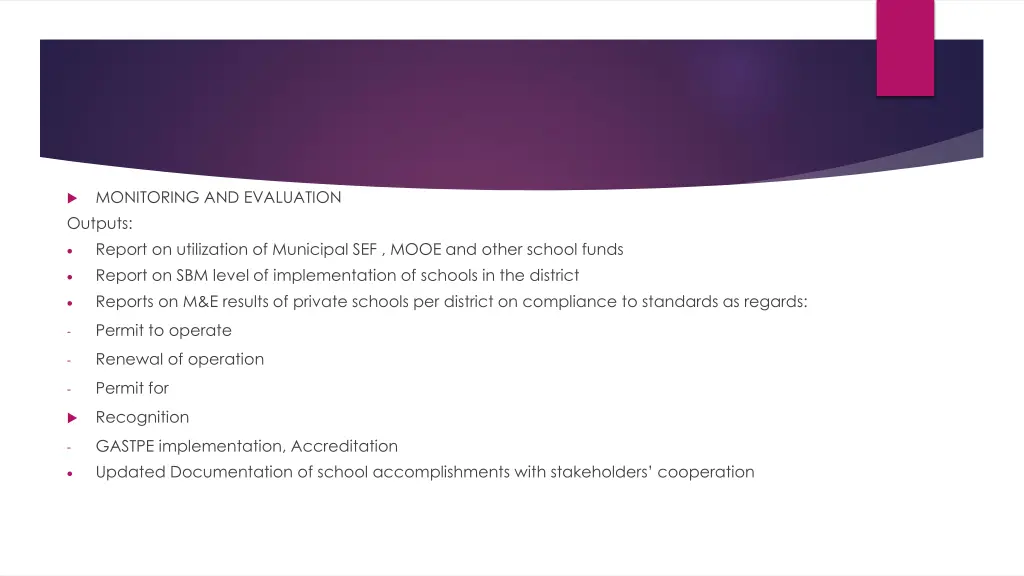 monitoring and evaluation