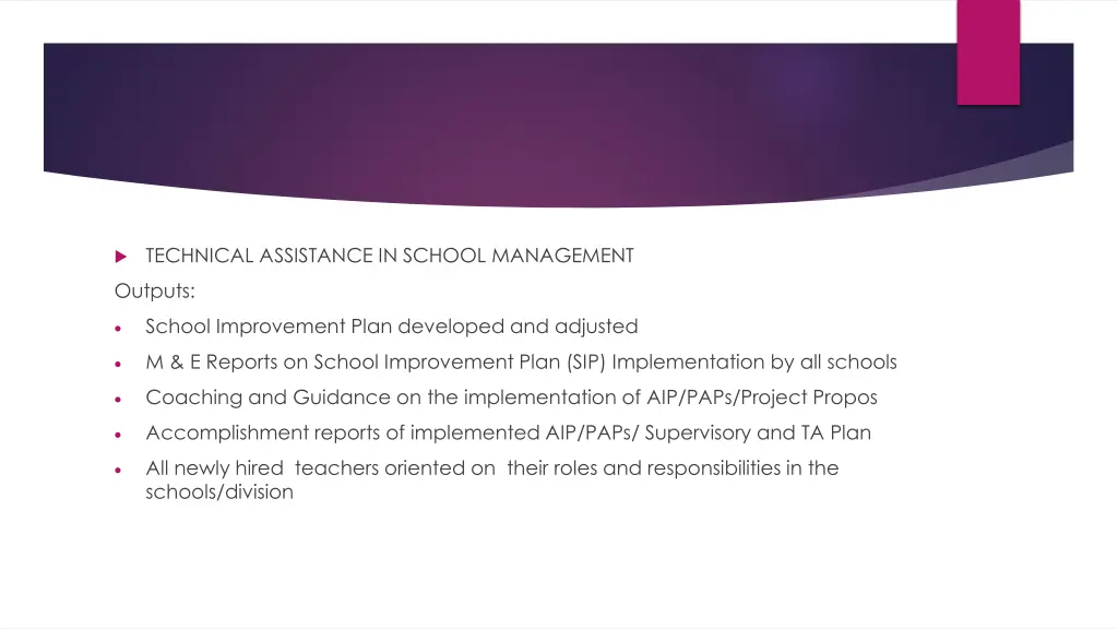 technical assistance in school management