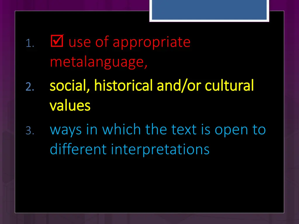 1 use of appropriate metalanguage social