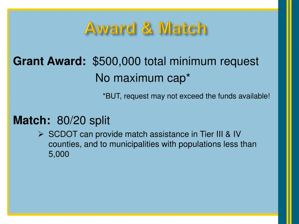 grant award 500 000 total minimum request