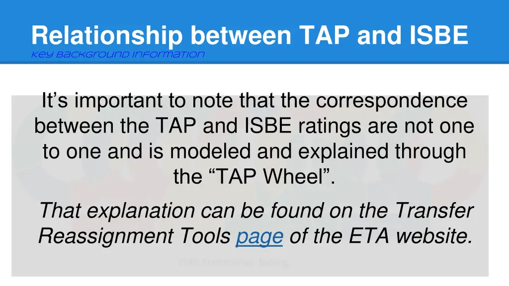 relationship between tap and isbe key background