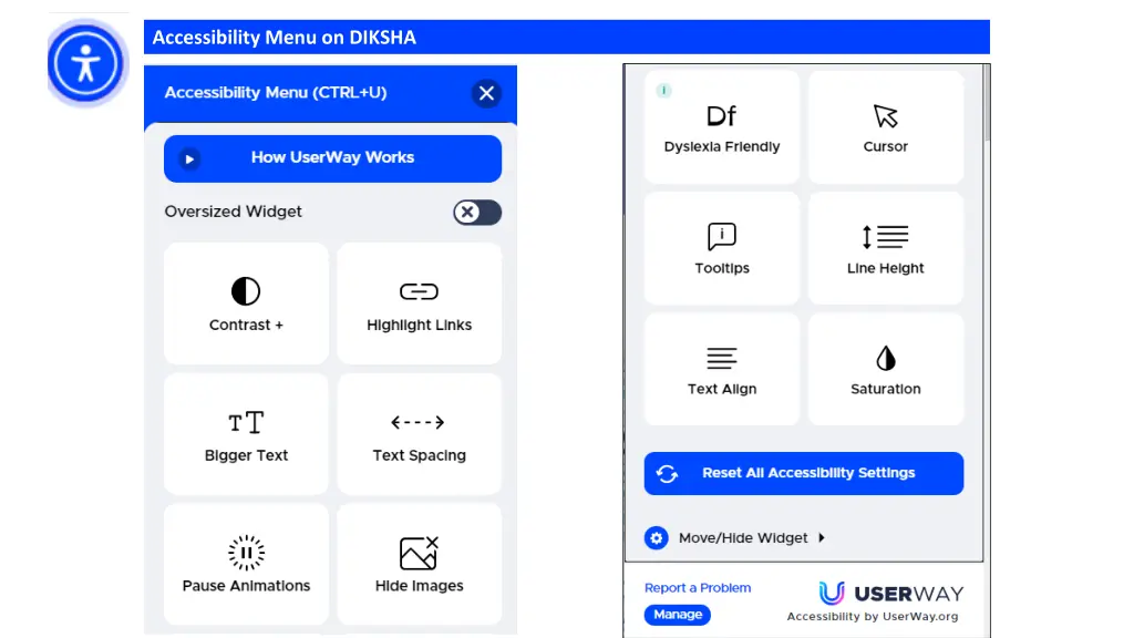 accessibility menu on diksha