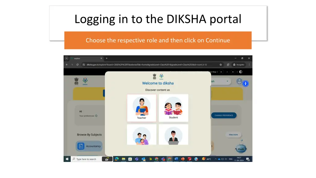 logging in to the diksha portal