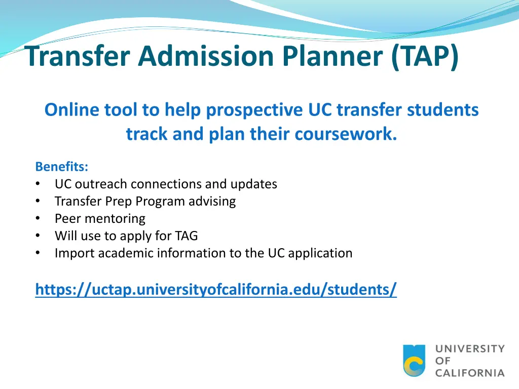 transfer admission planner tap