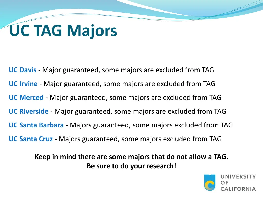 uc tag majors