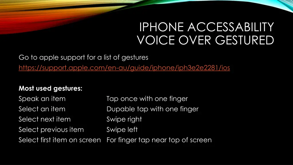 iphone accessability voice over gestured